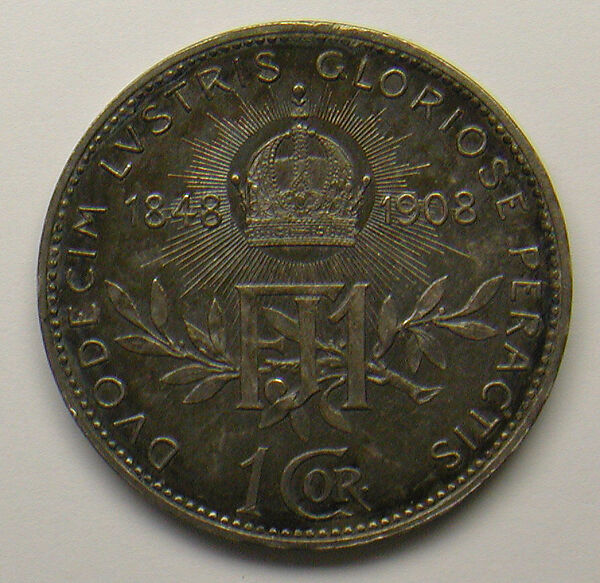 Austrian 1 crown-piece of the 60th year of the reign of Emperor Francis Joseph, Design of obverse by Rudolph Ferdinand Marschall (Austrian, Vienna 1873–1967), Silver, Austrian