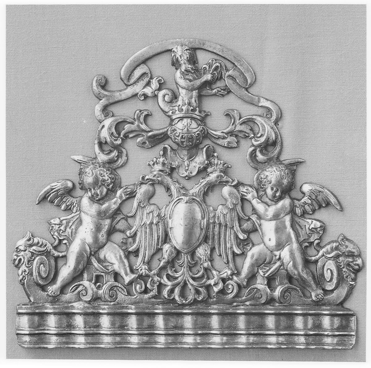 Clock pediment or fret, Gilt bronze, German 