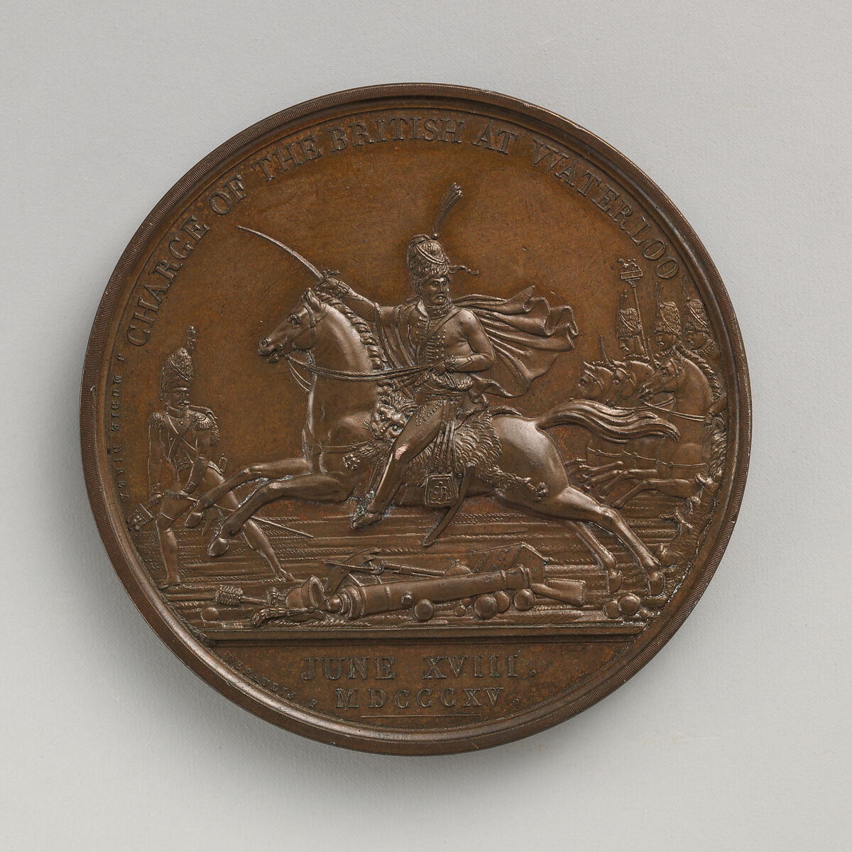 Charge of the British Calvary at Waterloo, led by Lord Uxbridge (afterwards Marquis of Anglesey), Medalist: Alexis Joseph Depaulis (French, Paris 1790–1867 Paris), Bronze, British