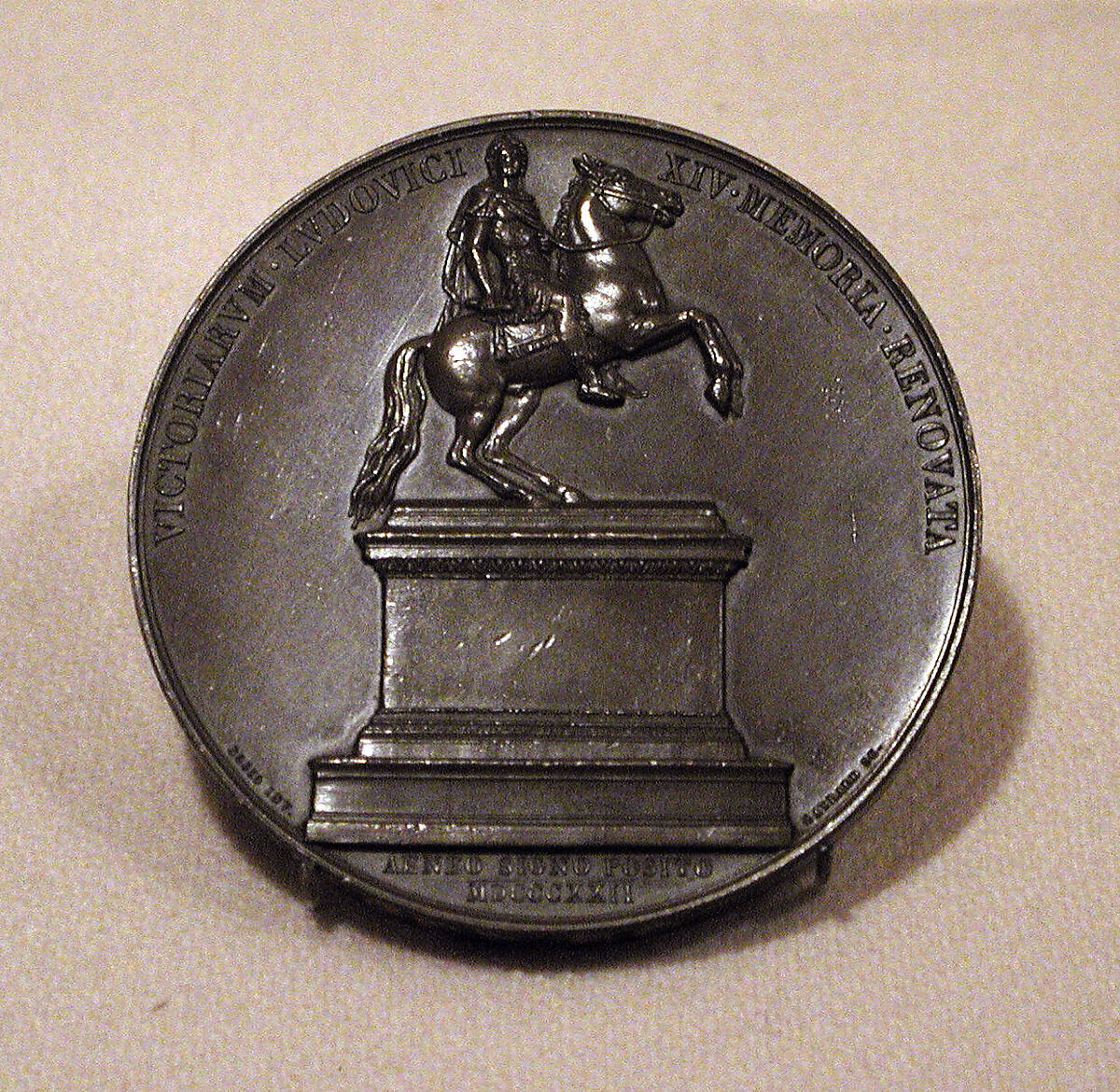 Medal Commemorating the Replacement of the Statue of Louis XIV in the Place des Victoires, Medalist: Raymond Gayrard (French, Rodez 1777–1858 Paris), Bronze, French, Paris 