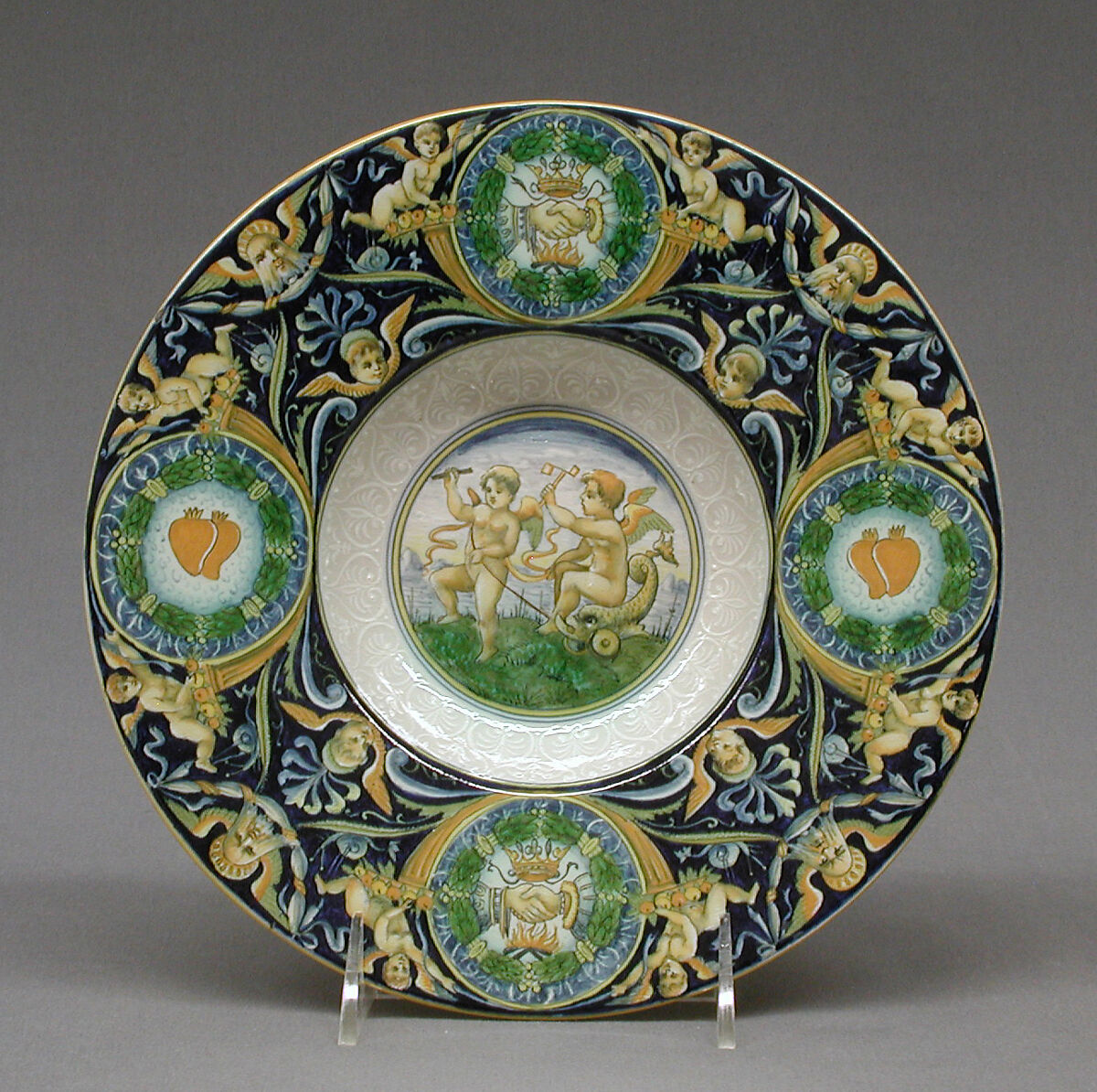 Plate, Ulisse Cantagalli (Italian, 1839–1901), Maiolica (tin-glazed earthenware), Italian, Florence 