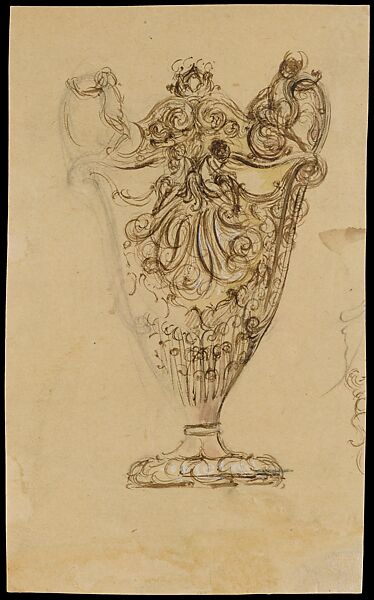 Design Drawing for Adams Vase, Tiffany &amp; Co. (1837–present), Ink, graphite, and wash on off-white wove paper, American