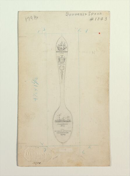 Souvenir Spoon #1343, Tiffany &amp; Co. (1837–present), Graphite and pencil on off-white card, American 