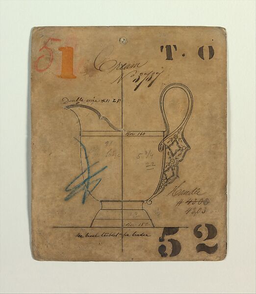 Cream No 3737, Tiffany &amp; Co. (1837–present), Ink, graphite, and wax pencil on brown wove paper, American 