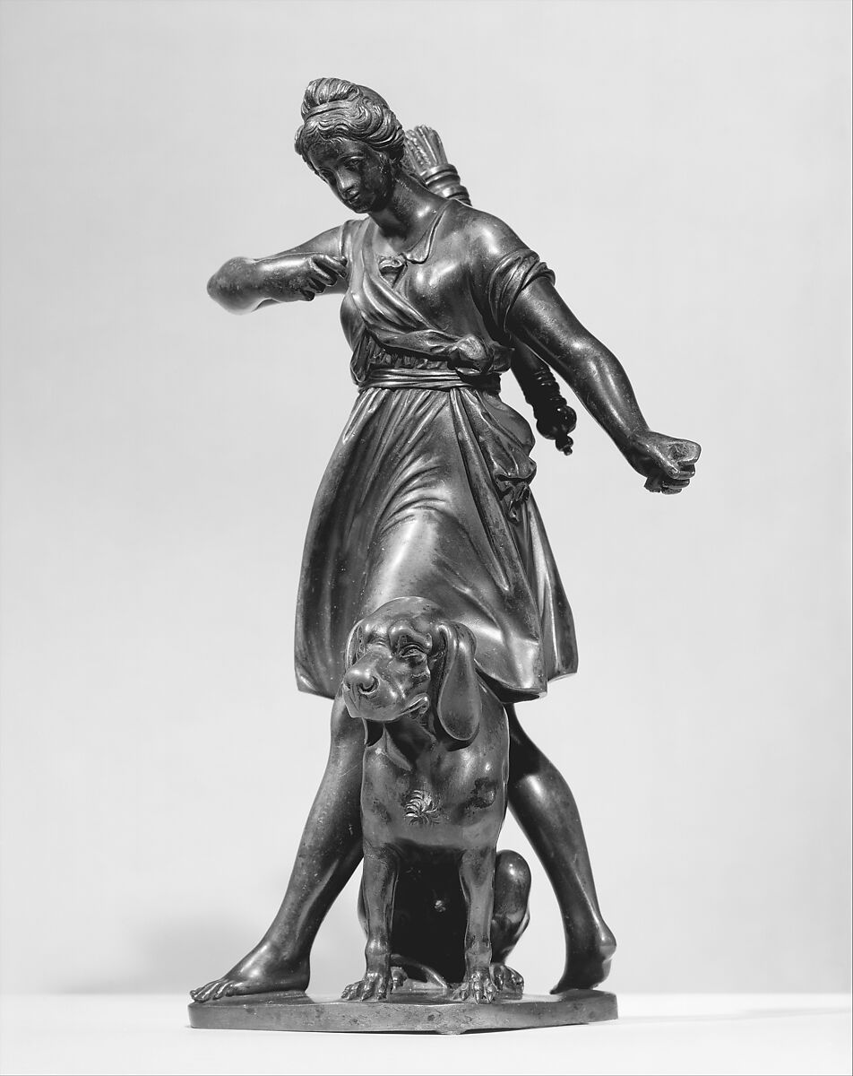 Diana with a Hound, Barthélemy Prieur (French, Berzieux ca. 1536–1611 Paris), Bronze, French, probably Paris 