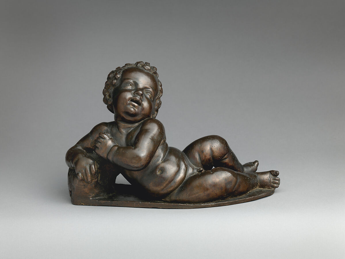 Reclining putto, Style of Andrea del Verrocchio (Italian, Florence 1435–1488 Venice), Bronze, Italian, Florence 