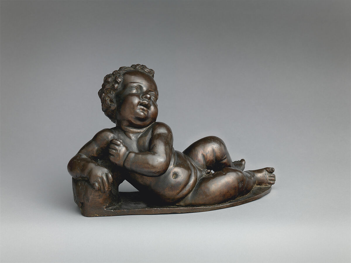 Reclining putto, Style of Andrea del Verrocchio (Italian, Florence 1435–1488 Venice), Bronze, Italian, Florence