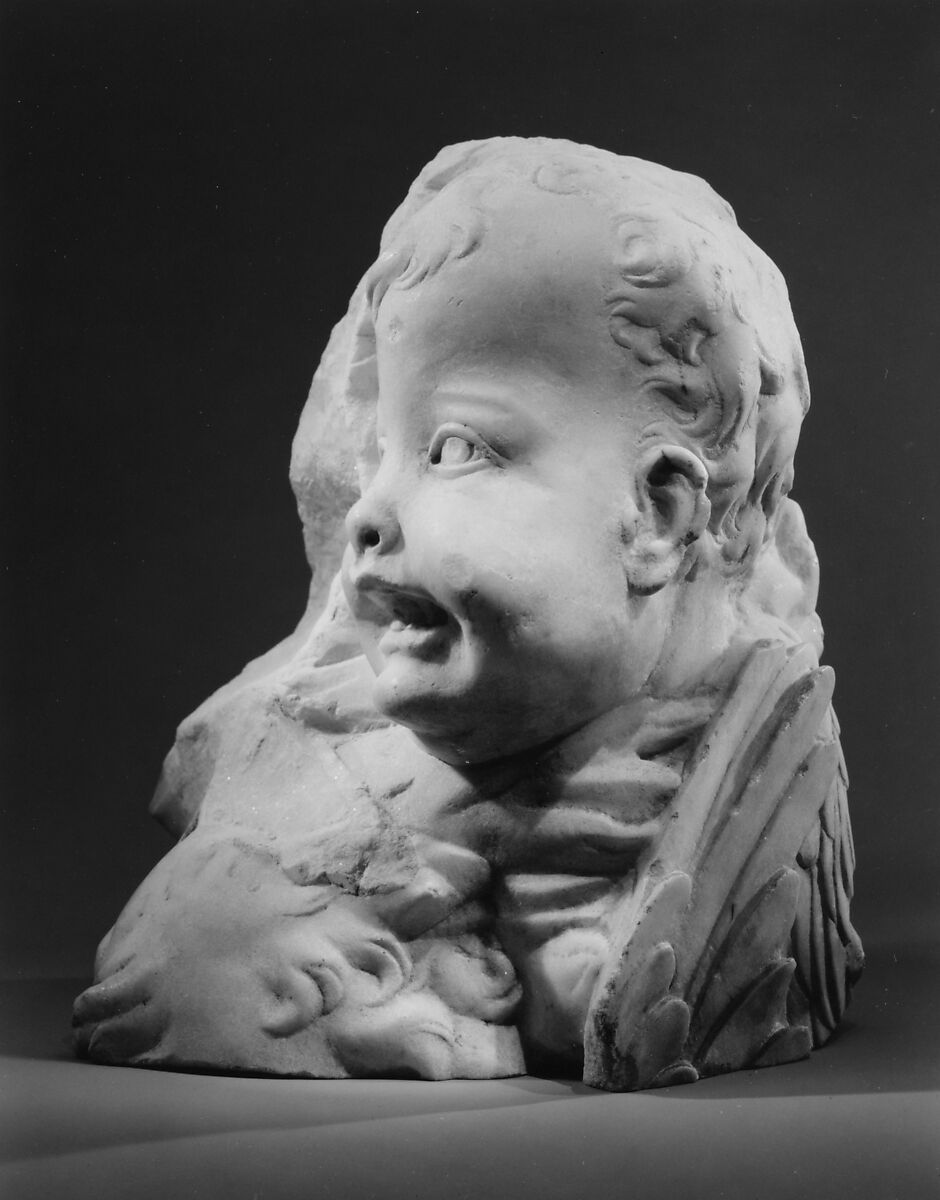 Head and wings of an angel and forehead of another, Possibly by Antonio Rossellino (Italian, Settignano 1427–ca. 1479 Florence), Marble, Italian, Florence 