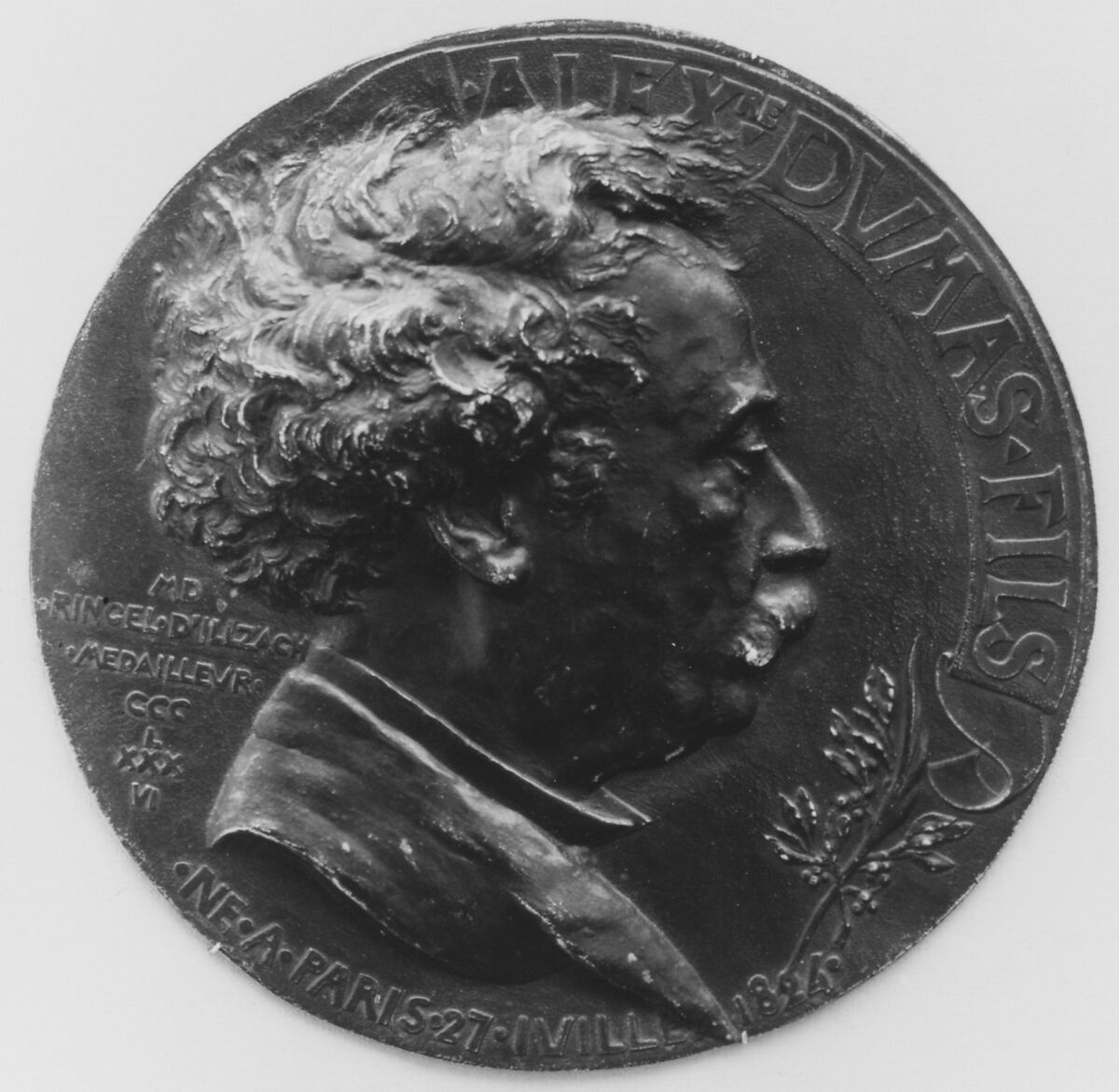 Alexandre Dumas the Younger (1824-1895), Medalist: Jean-Désiré Ringel d&#39;Illzach (Alsace 1847–1916 Strasbourg), Bronze, black patina, French 
