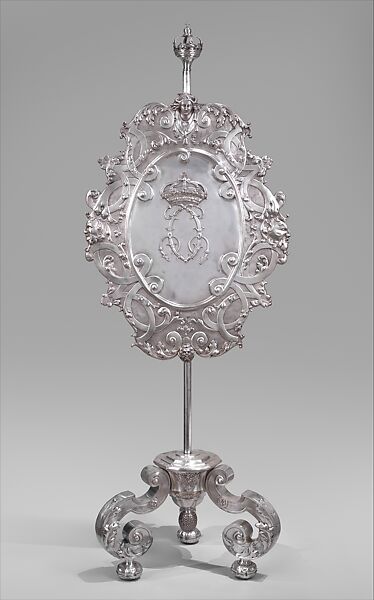 Fire screen, Elkington &amp; Co. (British, Birmingham, 1829–1963), Silver on base metal, iron connecting rod, British, Birmingham, after Danish original 