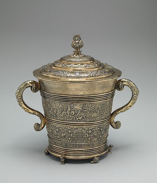 Bucket with cover, Elkington &amp; Co. (British, Birmingham, 1829–1963), Electroformed copper, gilt, British, Birmingham, after Danish original 