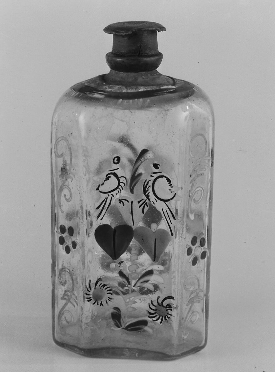 Bottle, Glass, pewter, German 