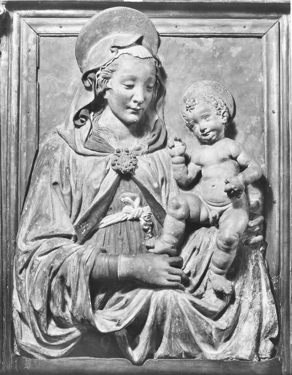 Virgin and Child, Follower of Andrea del Verrocchio (Italian, Florence 1435–1488 Venice), Terracotta, painted and partially gilt, Italian