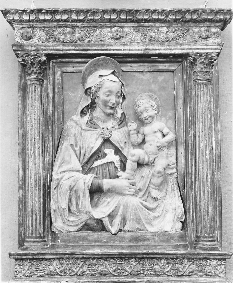 Virgin and Child, Follower of Andrea del Verrocchio (Italian, Florence 1435–1488 Venice), Terracotta, painted and partially gilt, Italian