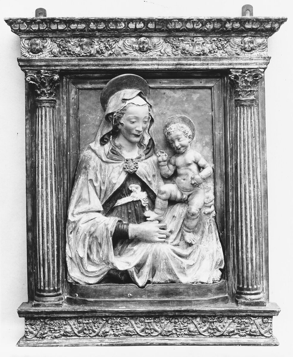 Virgin and Child, Follower of Andrea del Verrocchio (Italian, Florence 1435–1488 Venice), Terracotta, painted and partially gilt, Italian