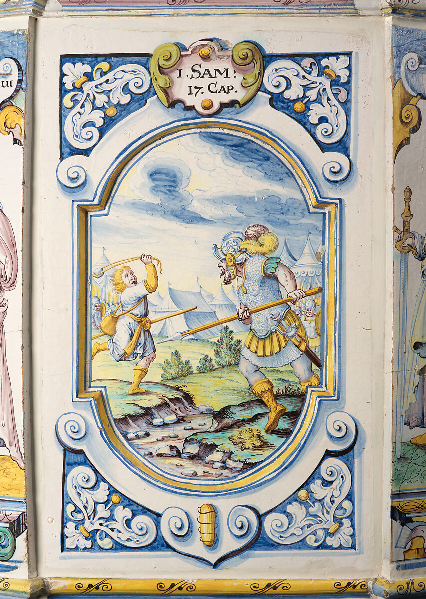 Stove, Attributed to the pottery of David II Pfau (1644–1702), Faience (tin-glazed earthenware), Swiss, Winterthur