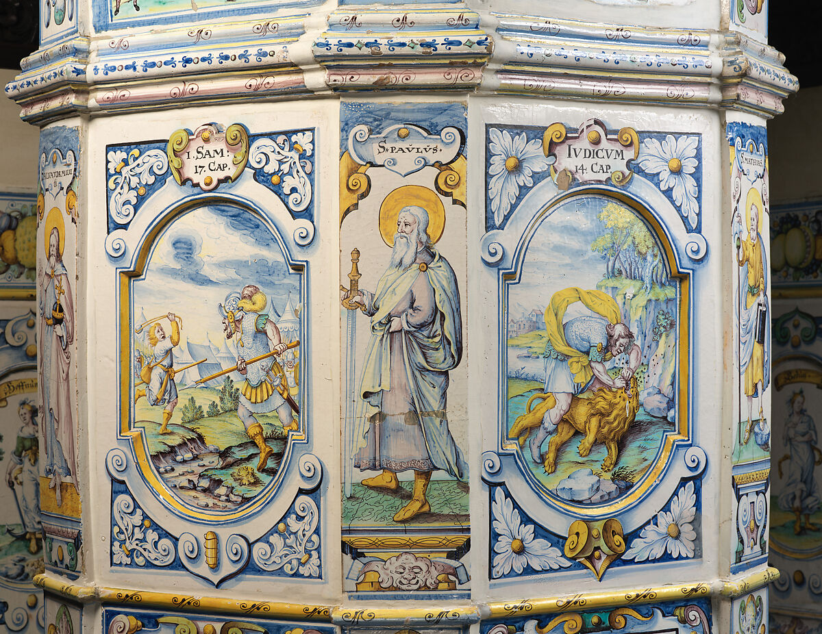 Stove, Attributed to the pottery of David II Pfau (1644–1702), Faience (tin-glazed earthenware), Swiss, Winterthur