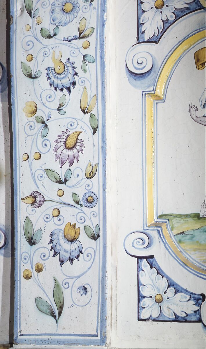 Stove, Attributed to the pottery of David II Pfau (1644–1702), Faience (tin-glazed earthenware), Swiss, Winterthur