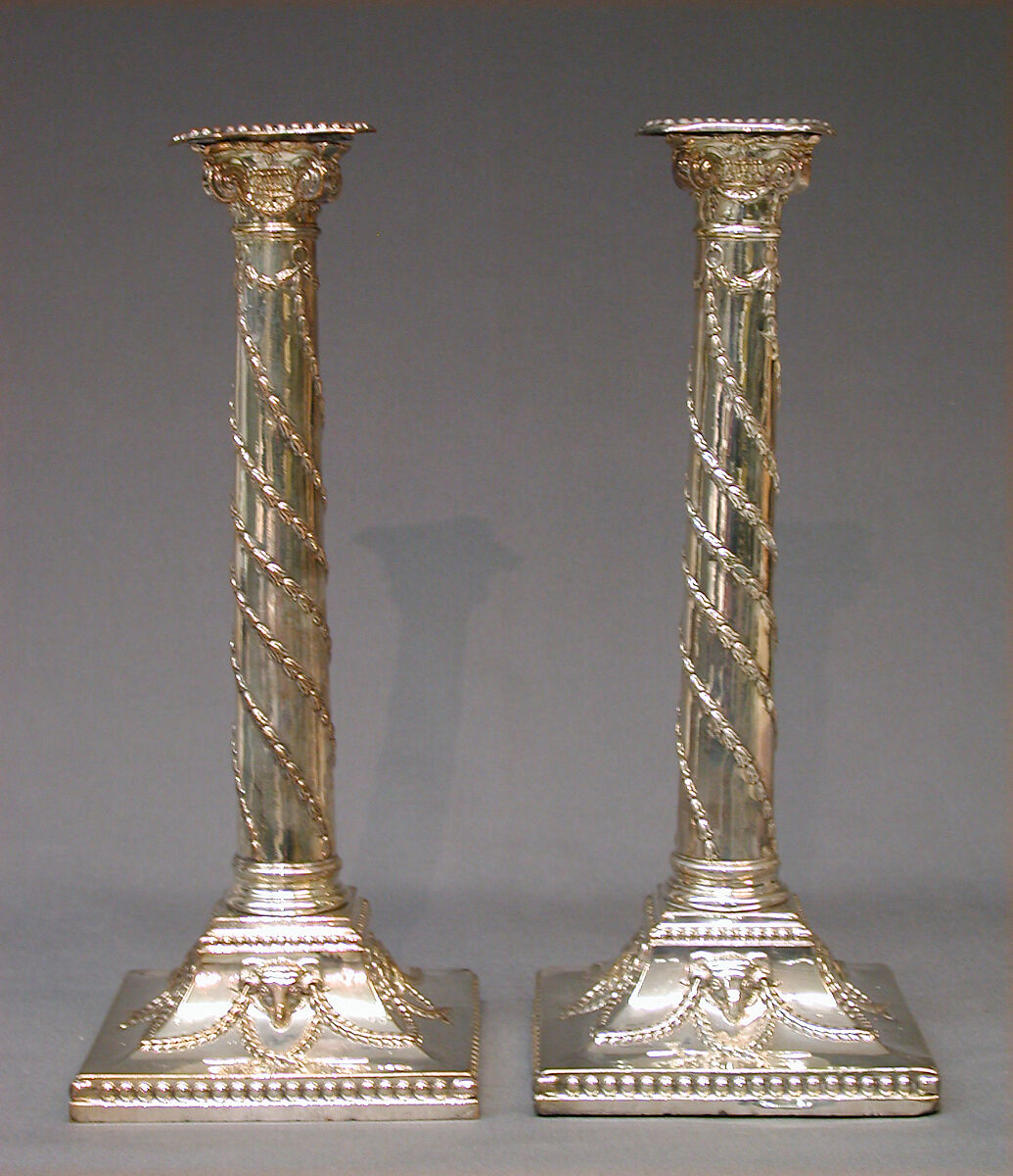Pair of candlesticks, Probably by Tudor and Leader, Sheffield plate, British, Sheffield 