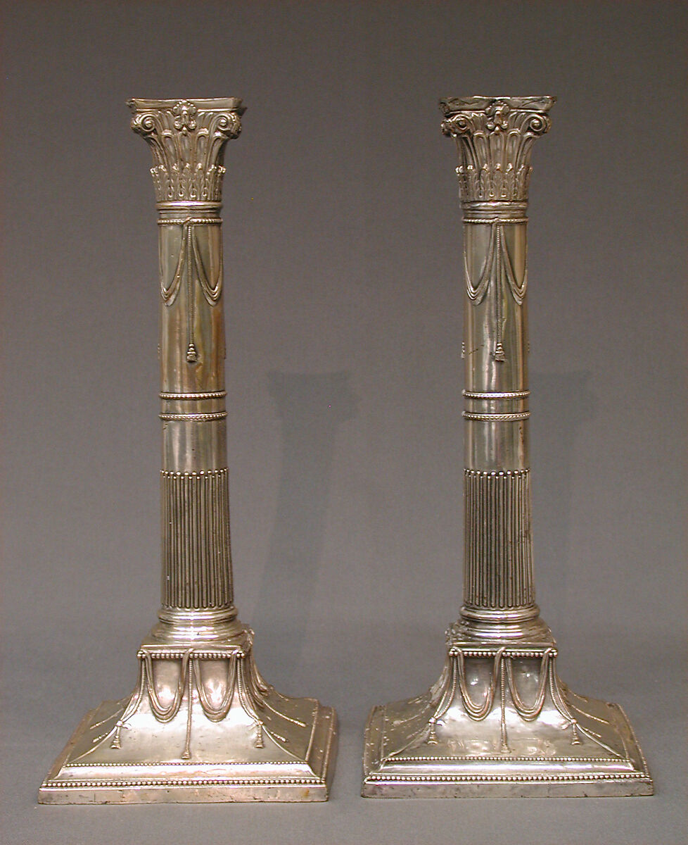 Pair of candlesticks, Sheffield plate, British, Sheffield 