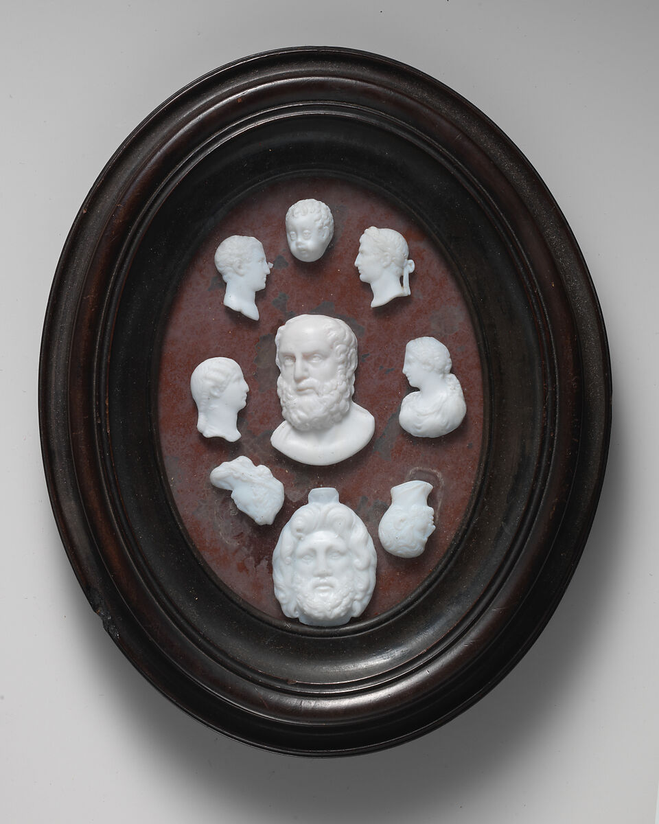 Casts from antique gems (9), James Tassie (British, Glasgow, Scotland 1735–1799 London), Glass paste; wood frame, British, London 