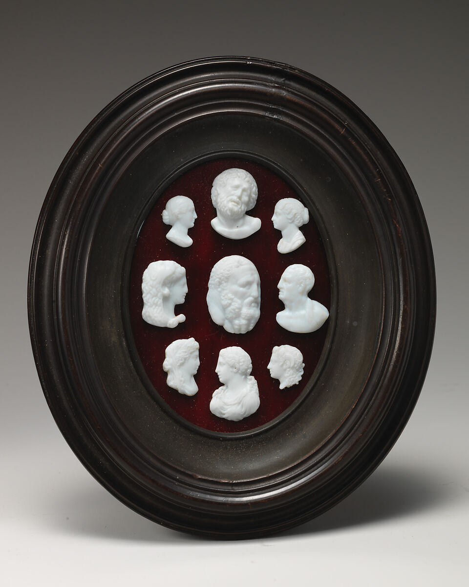 Casts from antique gems (9), James Tassie (British, Glasgow, Scotland 1735–1799 London), Glass paste; wood frame, British, London 