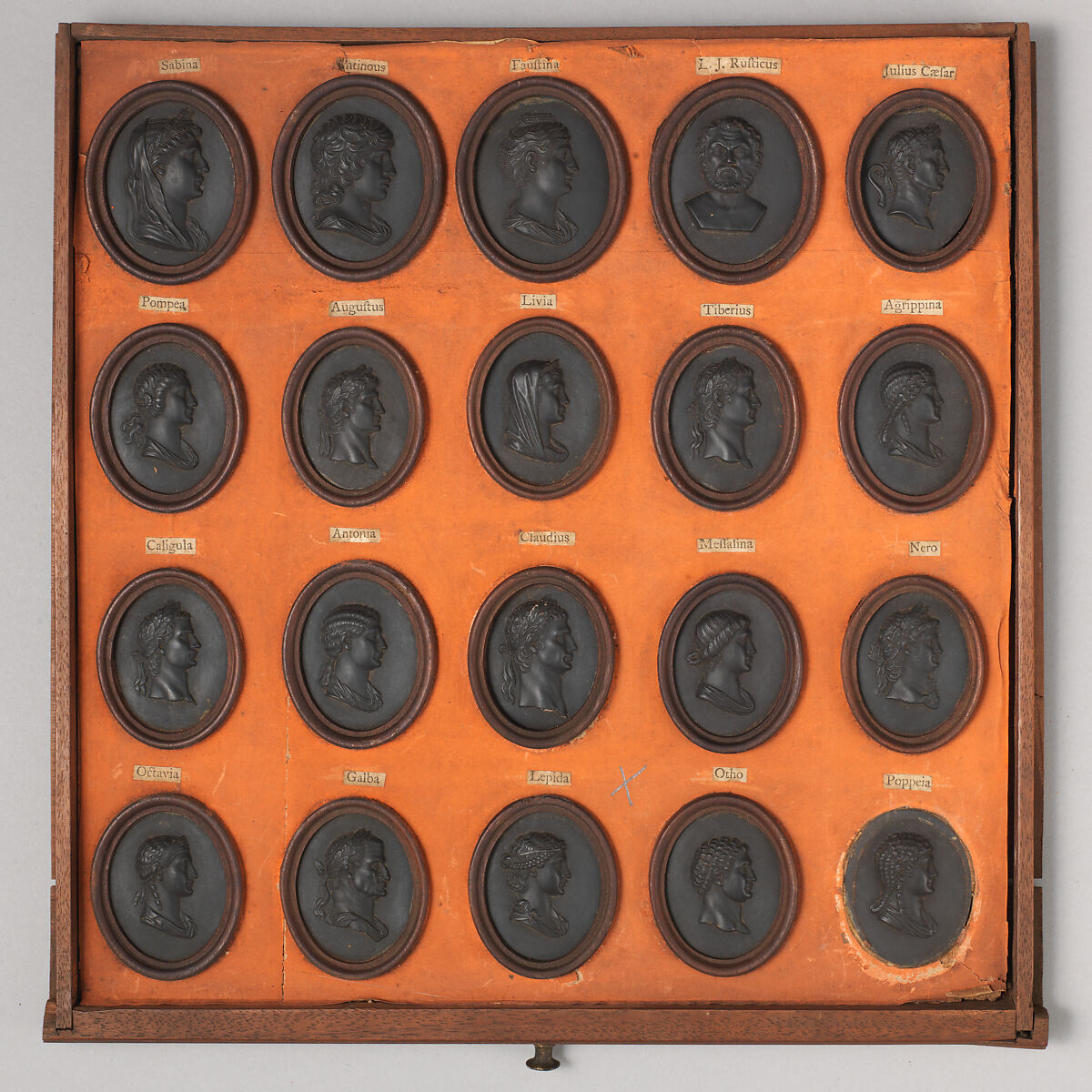 Cabinet of 140 plaques, Basalt ware, British, Staffordshire