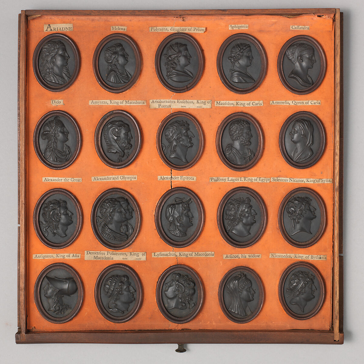 Cabinet of 140 plaques, Basalt ware, British, Staffordshire