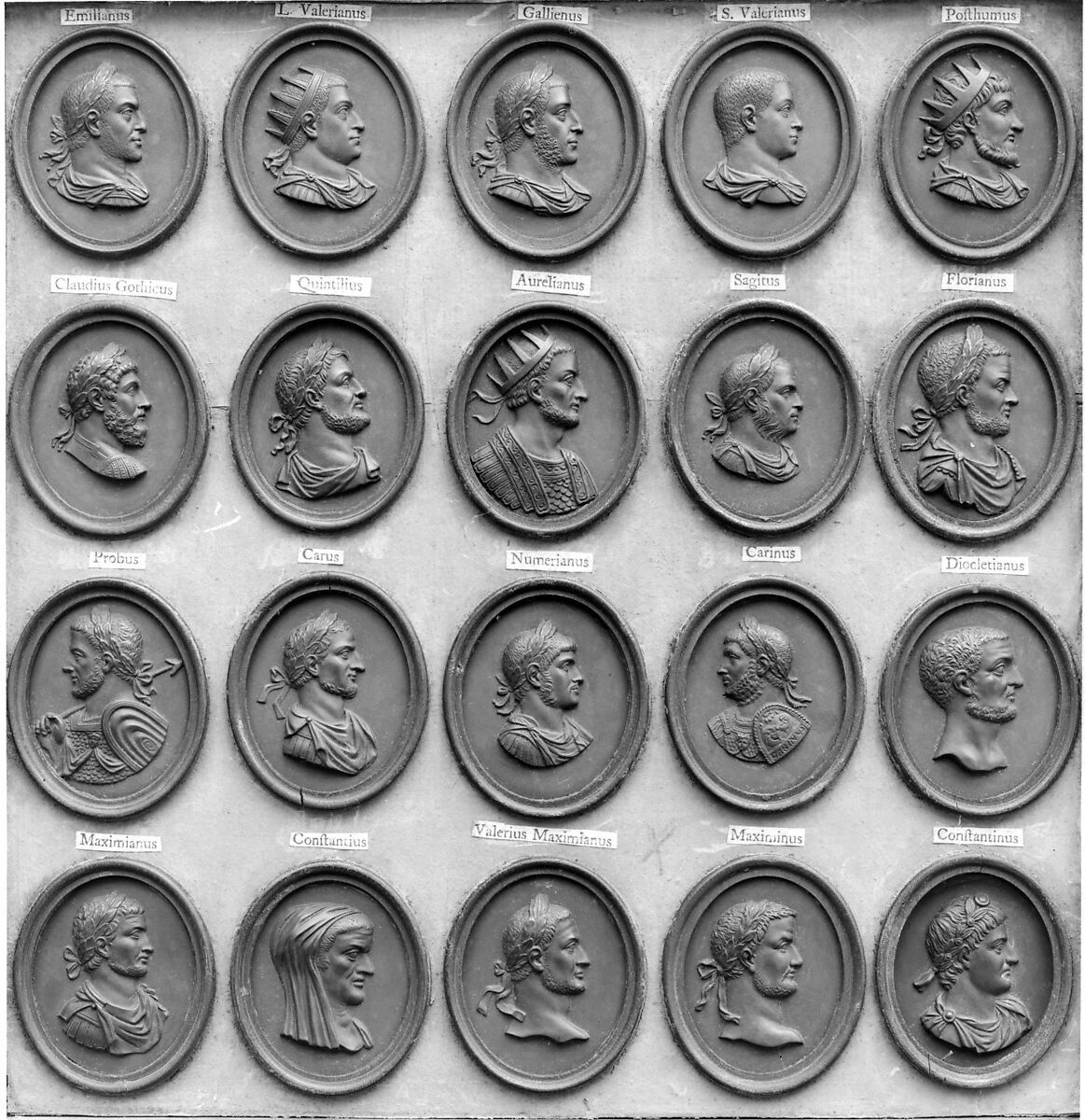 Cabinet of 140 plaques, Basalt ware, British, Staffordshire