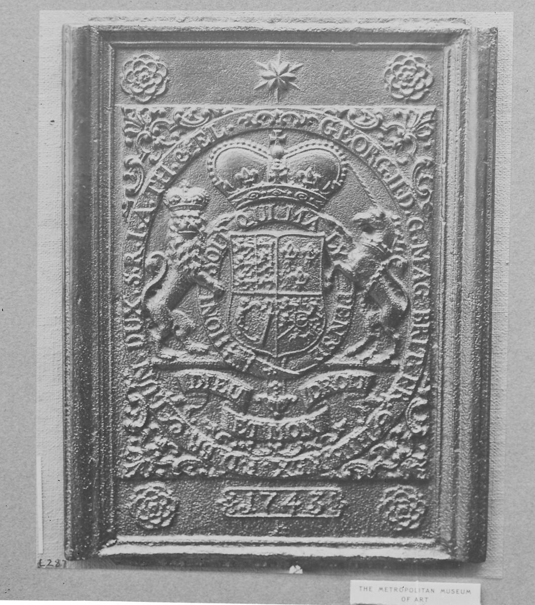 Stove plate with the royal arms of George II, Cast iron, German 