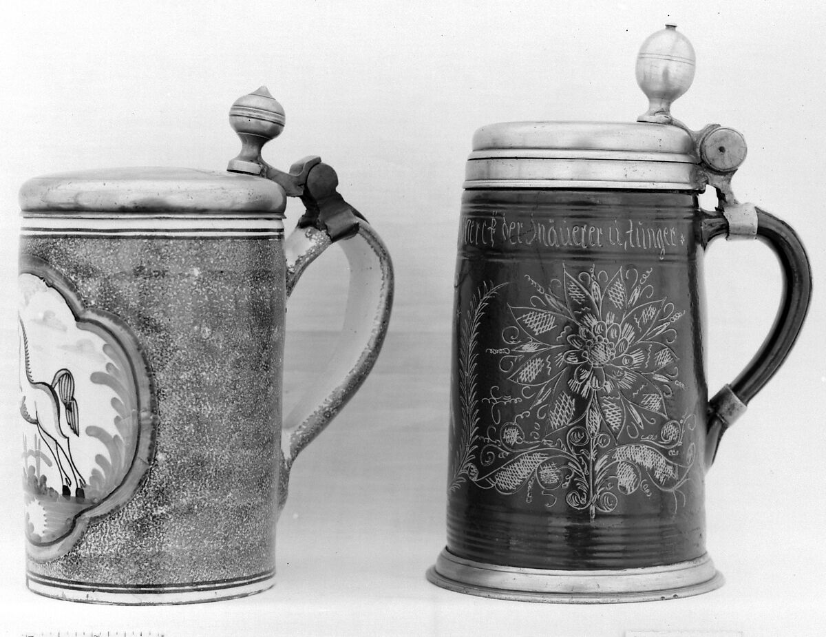 Tankard, Tin-glazed earthenware, pewter, German, Saxony (Altenburg) 