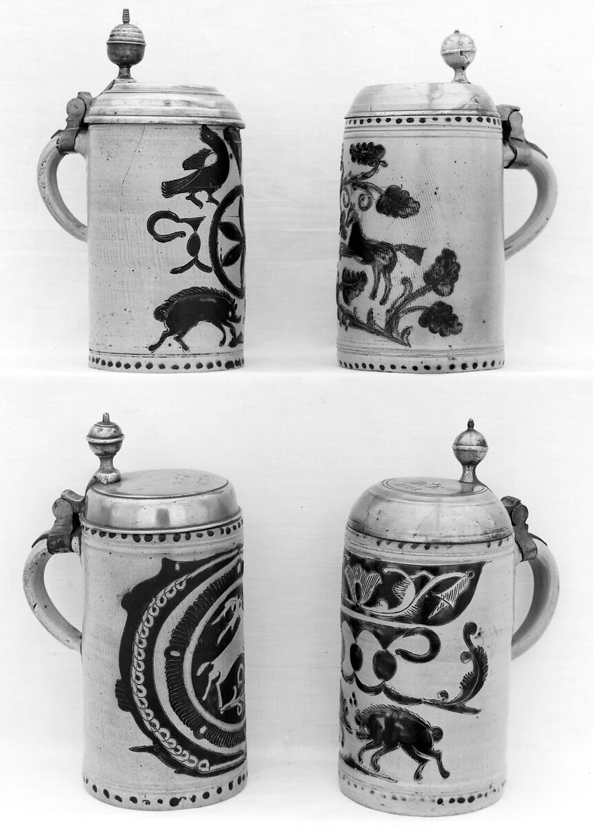 Tankard (Stein), Stoneware; pewter, German, Westerwald 