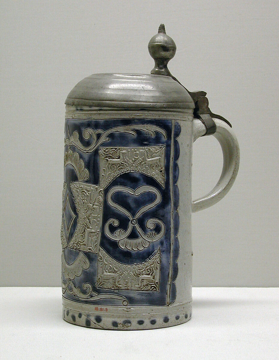 Tankard (Stein), Stoneware; pewter, German, Westerwald 