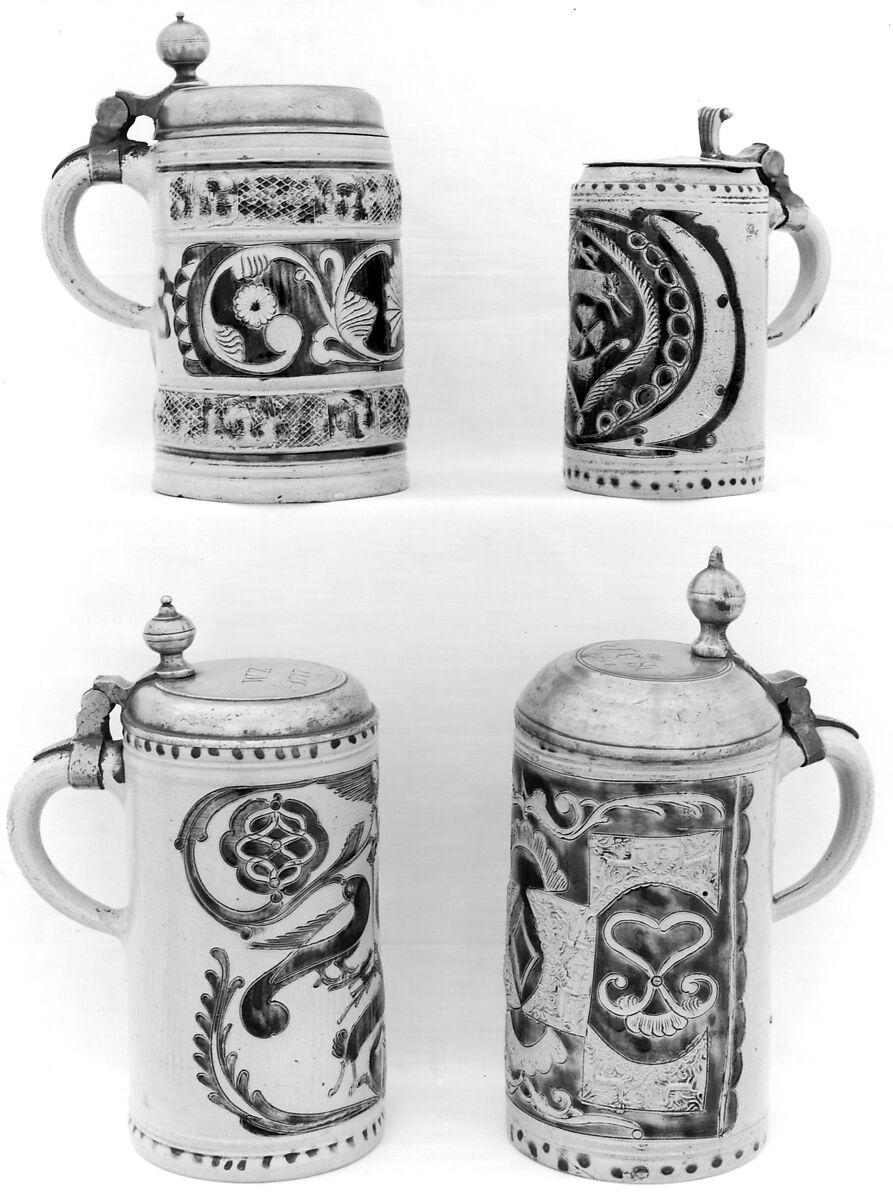 Tankard (Stein), Stoneware; pewter, German, Westerwald 