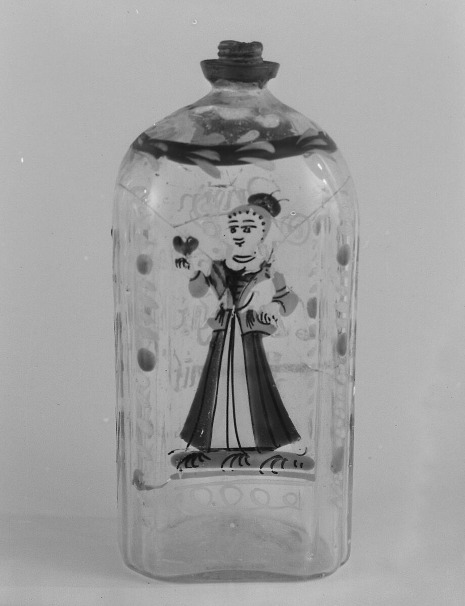 Bottle, Glass, pewter, German 