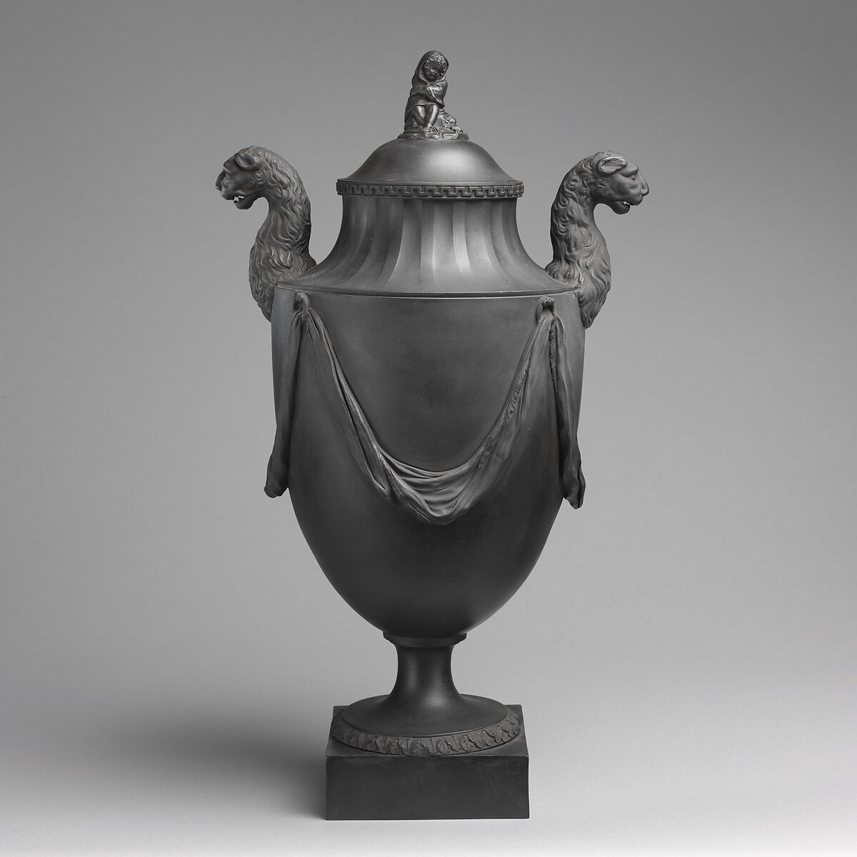 Vase with cover, Wedgwood and Bentley (British, Etruria, Staffordshire, 1769–1780), Black basalt ware, British, Etruria, Staffordshire 