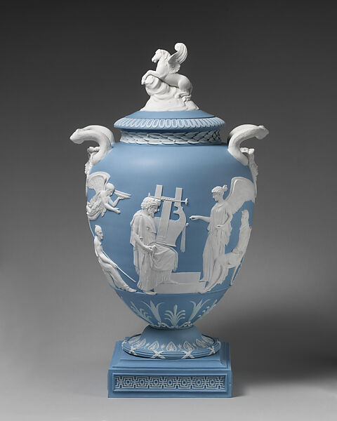 Vase with cover, John Flaxman  British, Jasperware, British, Etruria, Staffordshire