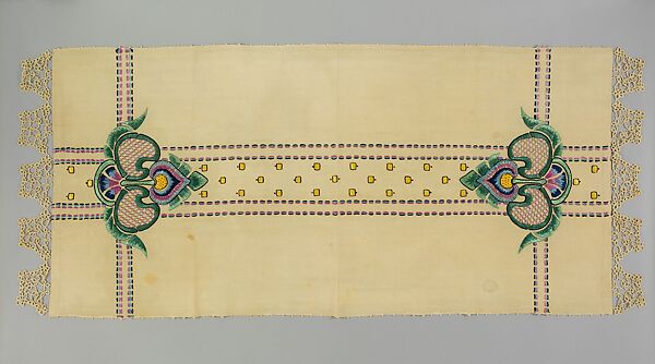 Arts and Crafts Runner, Josephine Cooper, Linen, plain weave cloth embroidered with silk 