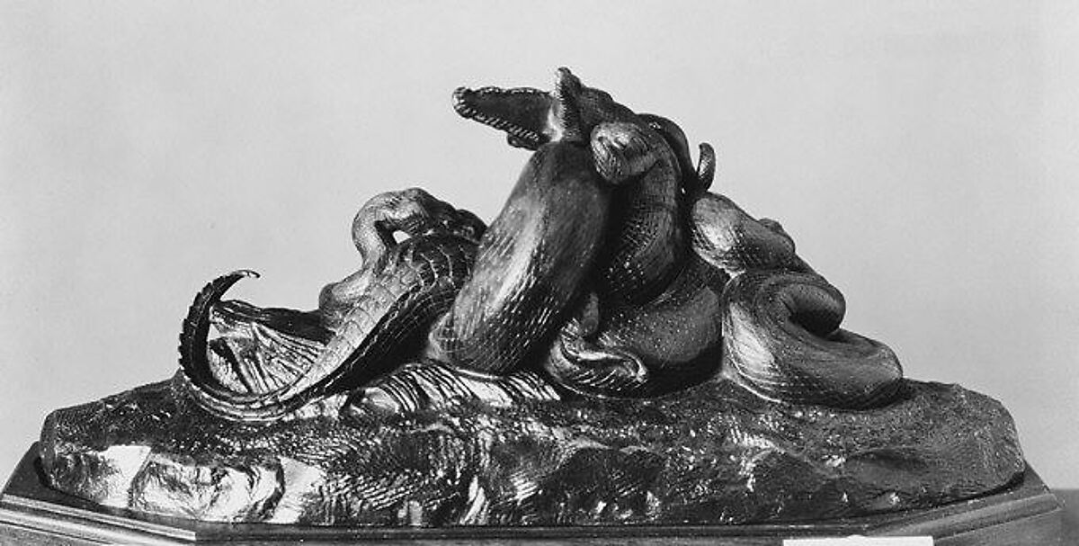 Python Crushing a Crocodile, Antoine-Louis Barye (French, Paris 1795–1875 Paris), Bronze, French 