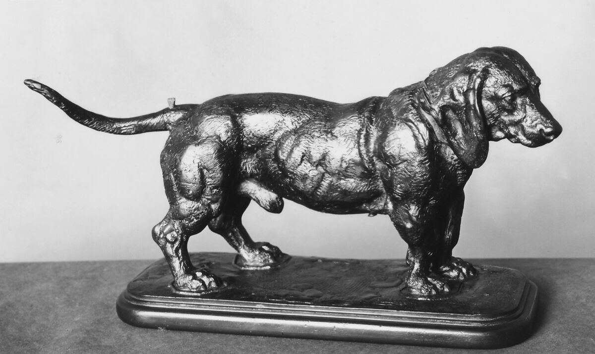 Basset Hound, Antoine-Louis Barye (French, Paris 1795–1875 Paris), Bronze, French 