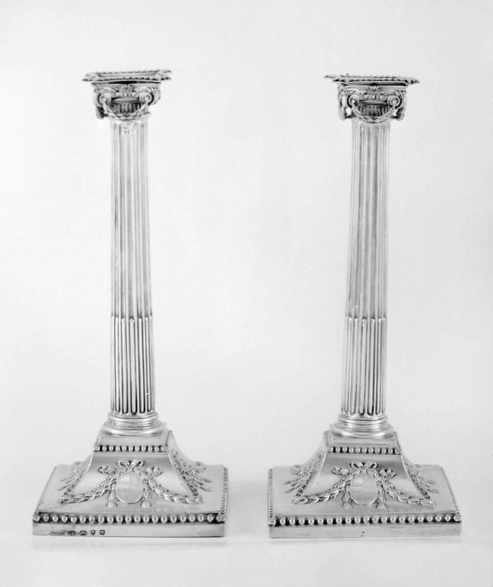 Pair of candlesticks, John Carter II (active 1768–1777), Silver, British, London
