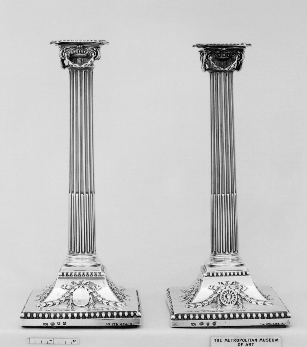 Pair of candlesticks, John Carter II (active 1768–1777), Silver, British, London 