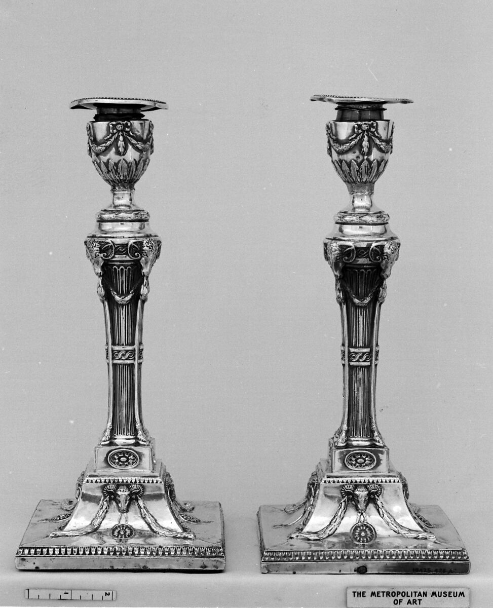 Pair of candlesticks, probably by John Winter and Co., Sheffield plate, British, Sheffield 
