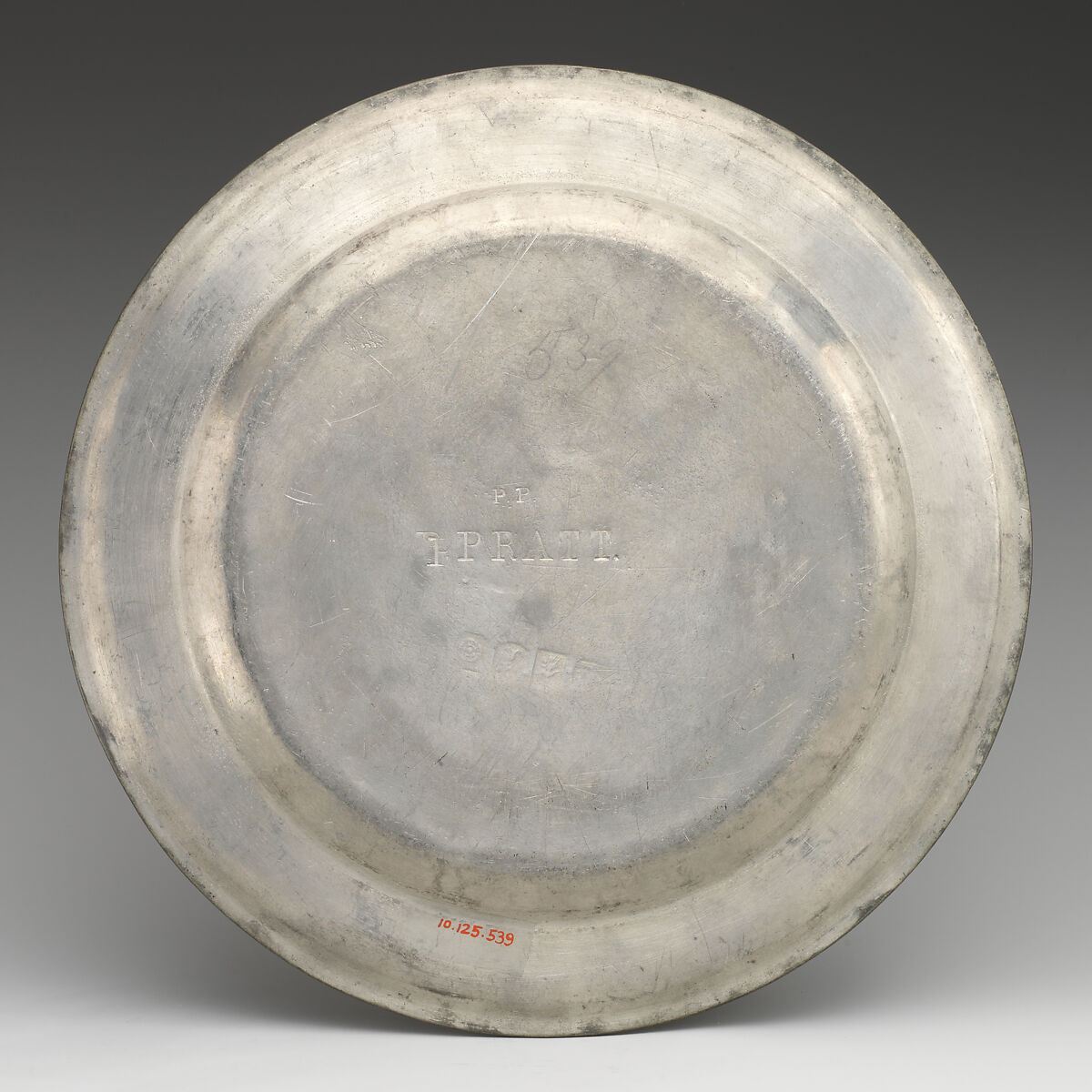 Set of four plates (part of a set), Robert L. Bush, Pewter, British, Bristol