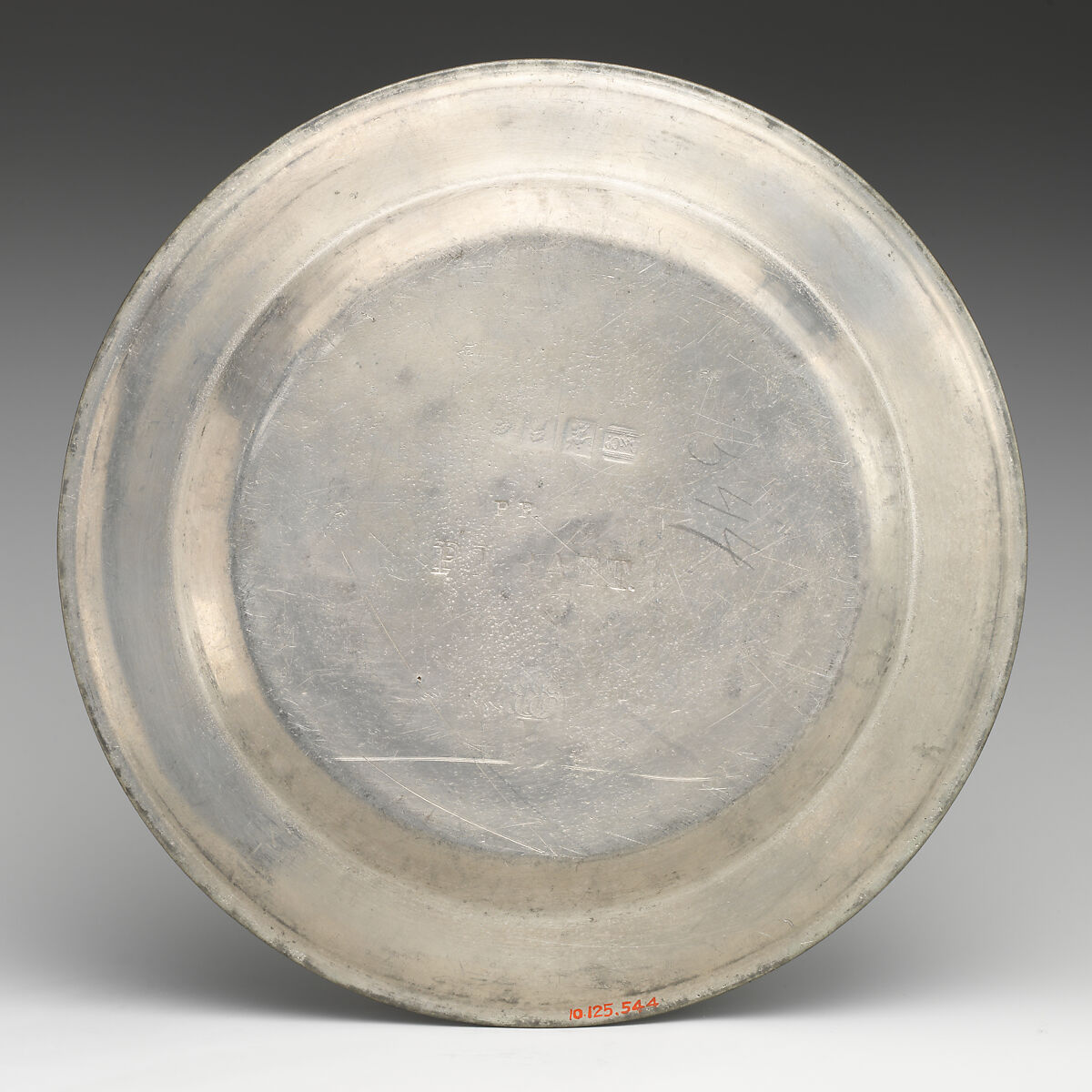 Set of four plates (part of a set), Robert L. Bush, Pewter, British, Bristol