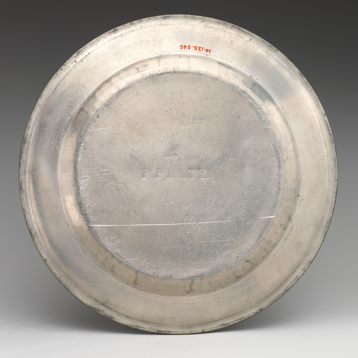 Set of four plates (part of a set), Robert L. Bush, Pewter, British, Bristol