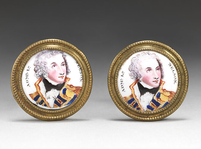 Pair of enamel knobs depicting Horatio Nelson