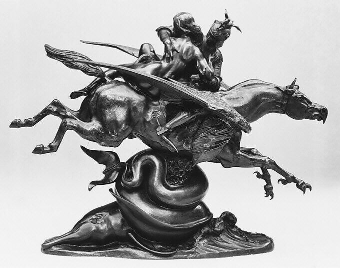 Roger and Angelica Mounted on a Hippogriff, Antoine-Louis Barye (French, Paris 1795–1875 Paris), Bronze, French 