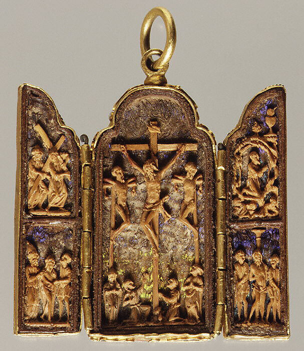 Scenes of the Passion, Boxwood, feathers, gold, enamel, possibly Mexican 