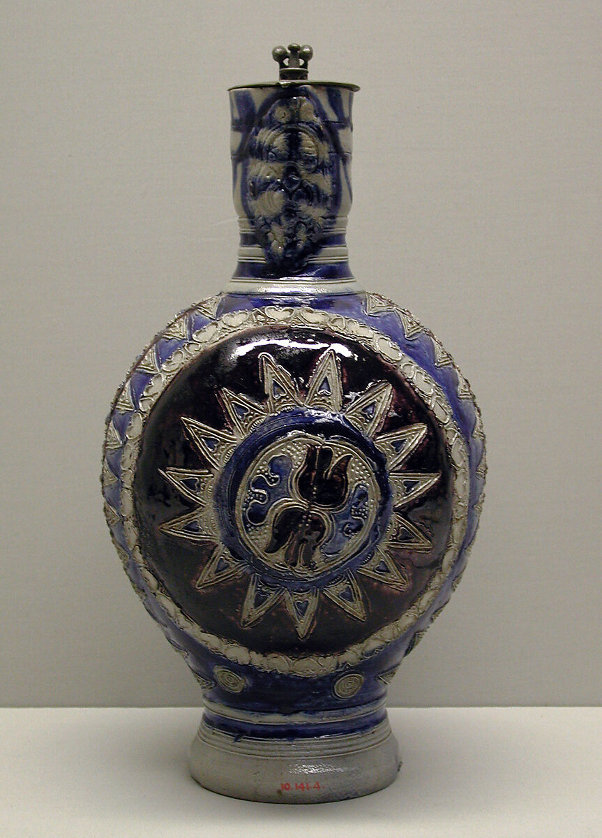 Jug, Salt-glazed stoneware; pewter, German, Westerwald